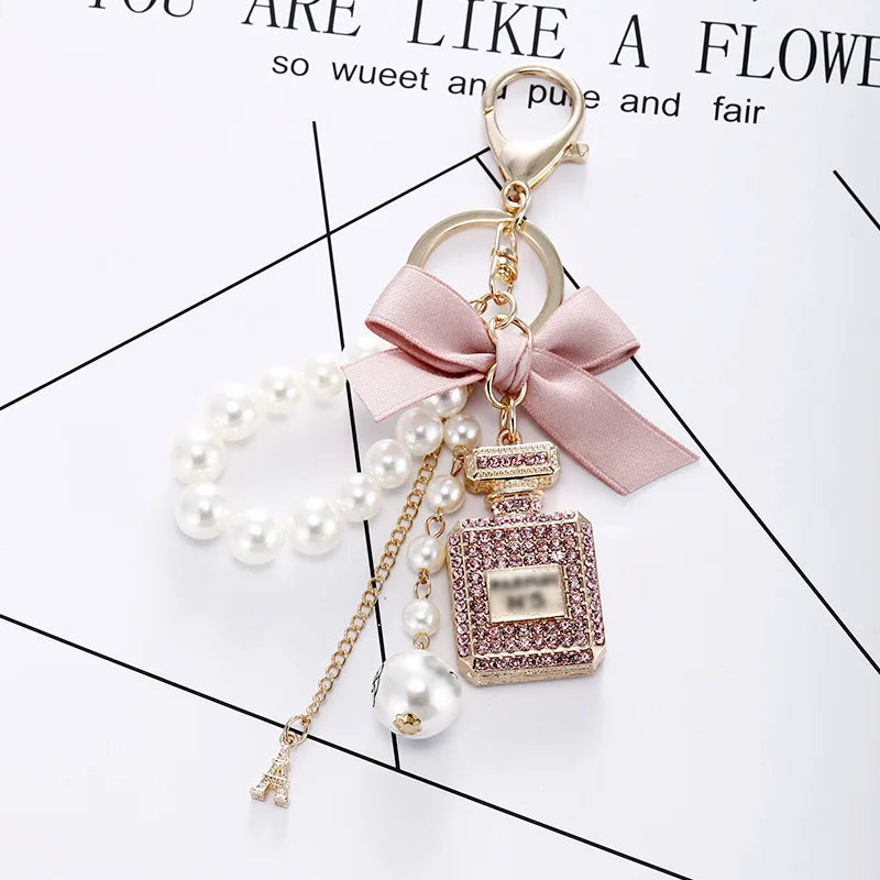 Pearl Perfume Bottle Key Chain