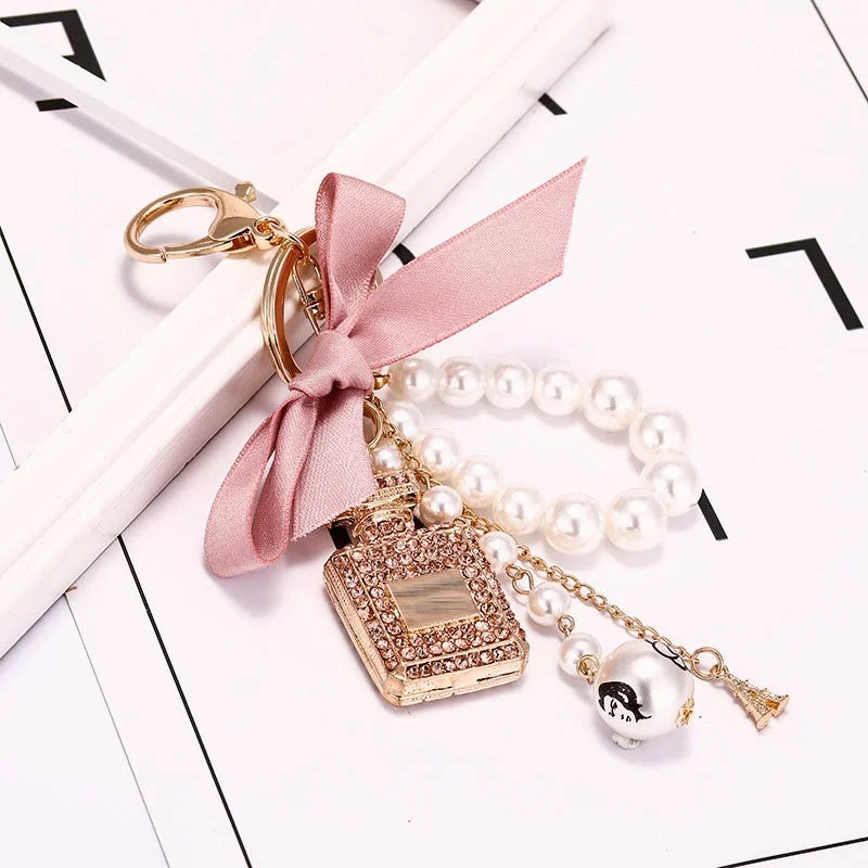 Pearl Perfume Bottle Key Chain