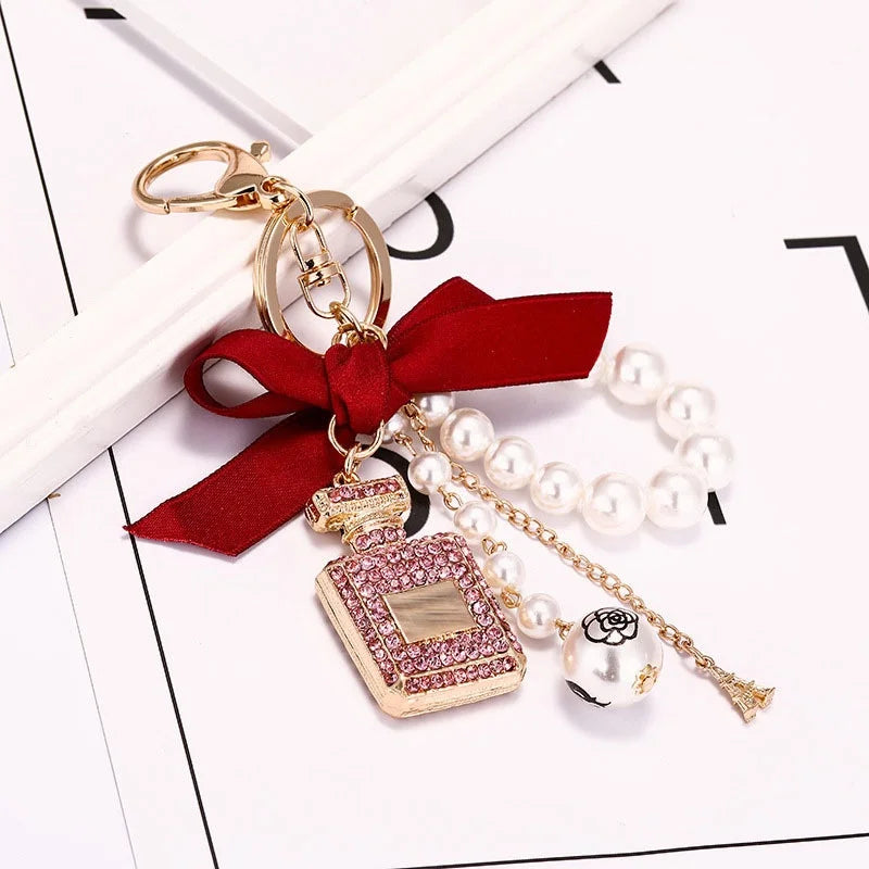 Pearl Perfume Bottle Key Chain